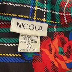 Vintage Nicola Blouse Womens 12 Maximalist Tartan Floral Bow Neck Top