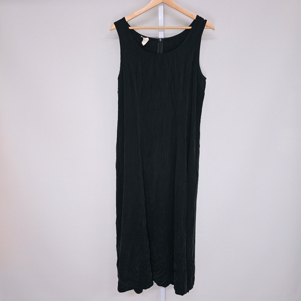 Vintage Dark Green Rayon Textured Sleeveless Maxi Dress Size 14 Made in USA