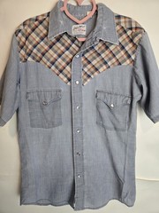 Vintage 70s Stage West Western Wear Pearl Snap Shirt Womens M Cotton Poly Plaid