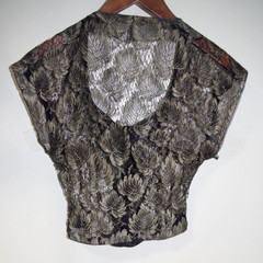 C7 Antique – Vintage Black & Bronze French Lace TOP XS Home Sewn Elegant Blouse