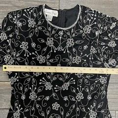 Vtg Laurence Kazar New York Evening Top Large Black Silver White Beaded Sequin