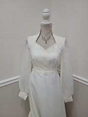 VTG’70s JCPENNEY Off White Organza/Prairie Pioneer Wedding Dress/Long Sleeve