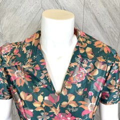 Vintage 70s Dress Womens S/M Floral Mini Short Sleeve V-Neck Collar Retro