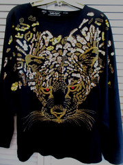 VTGE DELLA-SPORT TOP TIGER HANDPAINTED ATR MULTICOLOR SEQUIN BEADS BLACK KNIT M