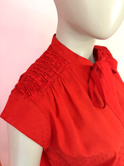 Vintage 80s Red Swiss Dot Bow Blouse Paris Chic Office Siren classic Top S M L