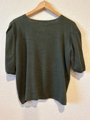 VTG Ramie Blend Cardigan Sweater Sz 16 Mother Pearl Buttons Forest Fairy Green