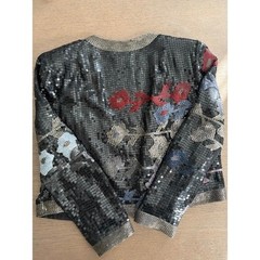 Jack Bryan Neiman Marcus Vintage Sequin Floral Bolero Jacket Black Silver Size 8