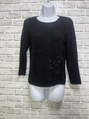 Vintage Escapade Black Floral Beaded Appliqué Sweater Small