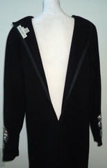Vtg-80-90s Outlander Black Silver Leaves Beaded Sequins Sequined Sweater Dress-M