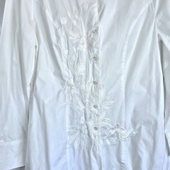 Vintage Puli white button down shirt floral embroidery women’s 12