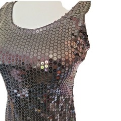 Erikas Place Mini Dress ShortBlack Vintage Sequin LowBack Bodycon 5/6 90s Glamor