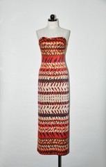60s Vintage Red Orange Striped Bullet Bra Strapless Beach Cover Up Maxi Dress S