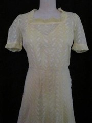 Vintage 40s Long Flared Party Dress and Slip XS Yellow Embroidered Organdy
