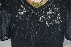 Swee Lo L Cocktail Dress Silk Black Silver Floral Beaded Vtg Retro Glam 80’s NWT