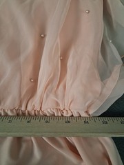 Vintage 70s Sears Dress Peach 14 Chiffon Pearls Retro Blouson Event Evening