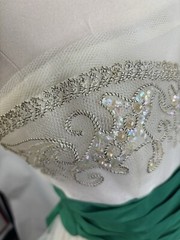 Vintage 1950s Cupcake Prom Dress SZ XS Gown Tulle Strapless white green sequence
