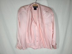 Vtg 90s Escada Pink 100% Silk Satin Shirt Button Up Scarf Collar Half Sleeve