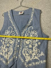 Vintage Lanz Originals Blue Chambray Midi Dress Vest Embroidery Cottagecore