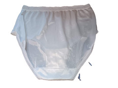 VTG Fruit of the Loom Nylon Panties Sz 6 White High Cut Brief Silky Lace Granny