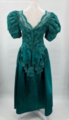 Womens Teal Lace Puff Sleeve Bow Back Dress Gown Formal Size 5 6