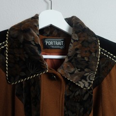 Portrait Vintage Tapestry Trim Overcoat Oversized Brown Wool Blend Western USA