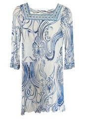 Vintage Emilio Pucci Blue & White Silk Paisley-Style Print Midi Dress (READ)