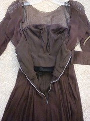 Vingtage 1960’s Brown Chiffon Maxi Dress with Cream Accent Removable Flower