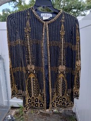 Vtg AJ Bari Beaded Sequin Evening Jacket Art Deco Cocktail Party Top Size L