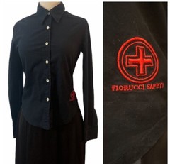 Fiorucci Vintage Safety Jeans Fitted Black Button Down, Extra Small, Italy