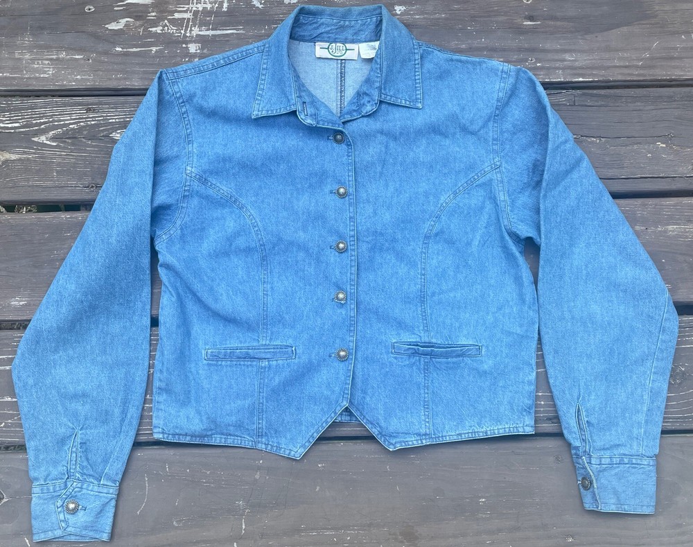 Vintage J. JILL 100% Cotton Denim Shirt Size 8 Made In USA
