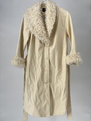 Spoonjeans Cream Color Belted Trench Coat Women’s Size Medium Fluffy Collar Cuff