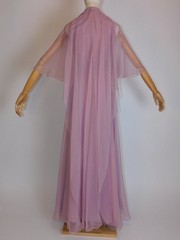 1970s Sheer Blush Chiffon Maxi Dress | Vintage Capelet Gown with Empire Waist