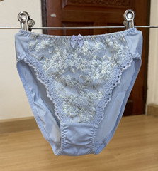 Vintage Powder Blue Nylon Panties High Waist Sissy Bikini Silky Lace Brief Sz.5