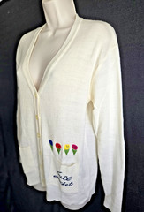 Sporty Preppy Golfcore Vtg 80s Womens Quantum! Cozy Cute Golf Cardigan Sweater L