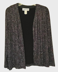 VTG 90s Ronni Nicole Black Sparkle Cardigan Sz M Open Front Glitter Shimmer Jack