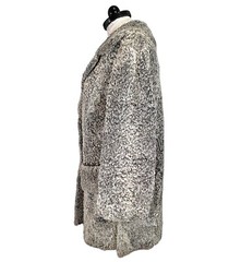 Vintage Pelzmoden Welschoff Astrakhan Karakul Curly Lamb Long Coat Gray