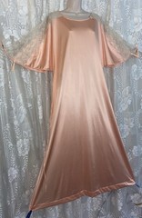 VTG NWT L XL PEACH VANITY FAIR Nylon Hostess Caftan Nightgown Negligee Gown