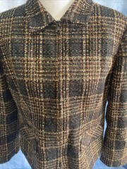 VTG Sag Harbor Women’s 14 Petite Brown Plaid 90s Career Blazer Jacket F12072 14P
