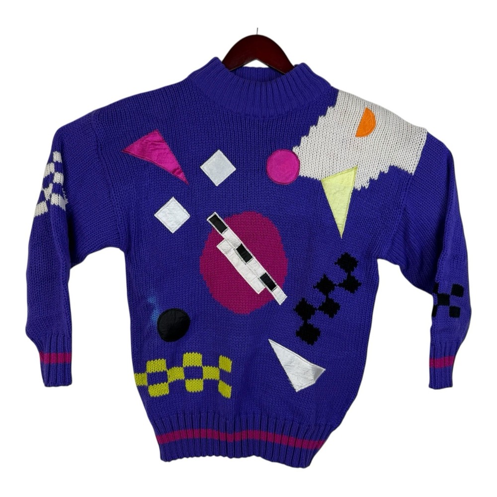 Vintage Spice Of Life Sweater Women’s Large Colorful Knit 80s Pullover Retro