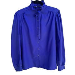 Judy Bond Vintage 80s Ruffle Neck Tie Blouse Blue Secretary Librarian Preppy 12