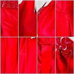 Vintage 1960s Satin Ball Gown Hot Pink Sequins Formal Dress W 29″