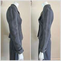 1940s 3pc Skirt Suit Set Nipped Waist Blazer Jacket Pinstripe Bib Rhinestone VTG