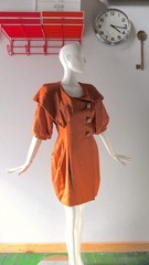 Victor Costa Vintage Party Dress Crytal Jewel Buttons sz 8 Copper 1980s Cocktail