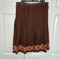 Vintage Tommy Bahama Boho Pleated Embroidered Midi Skirt Brown Size 12