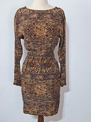 LOT 2 Vintage 1990s Dress Silk Linda Allard Ellen Tracy XS/S Serbin Horn Print