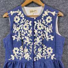 Vintage 60s 50s Bullock’s Wilshire Blue Floral Embroidery Lace House Dress