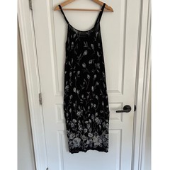 Vintage Y2K Dark Floral Slip Dress Black Gray Grunge 90s Whimsigoth Fairy Size 2