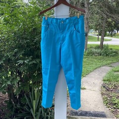 Vintage Women’s 80s Turquoise Pants Sz 32″ Short – Flat Front 1980s Gitano