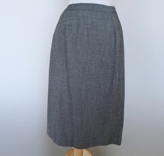 Vintage 1980s Herbert Grossman Skirt Suit Size 10 Black Gray Peplum USA ILGWU