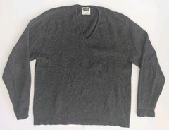 Vintage 1950s Welgrume V-neck XL Lambs Wool Sweater USA Sportswear Grey Made USA